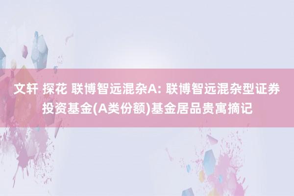 文轩 探花 联博智远混杂A: 联博智远混杂型证券投资基金(A类份额)基金居品贵寓摘记
